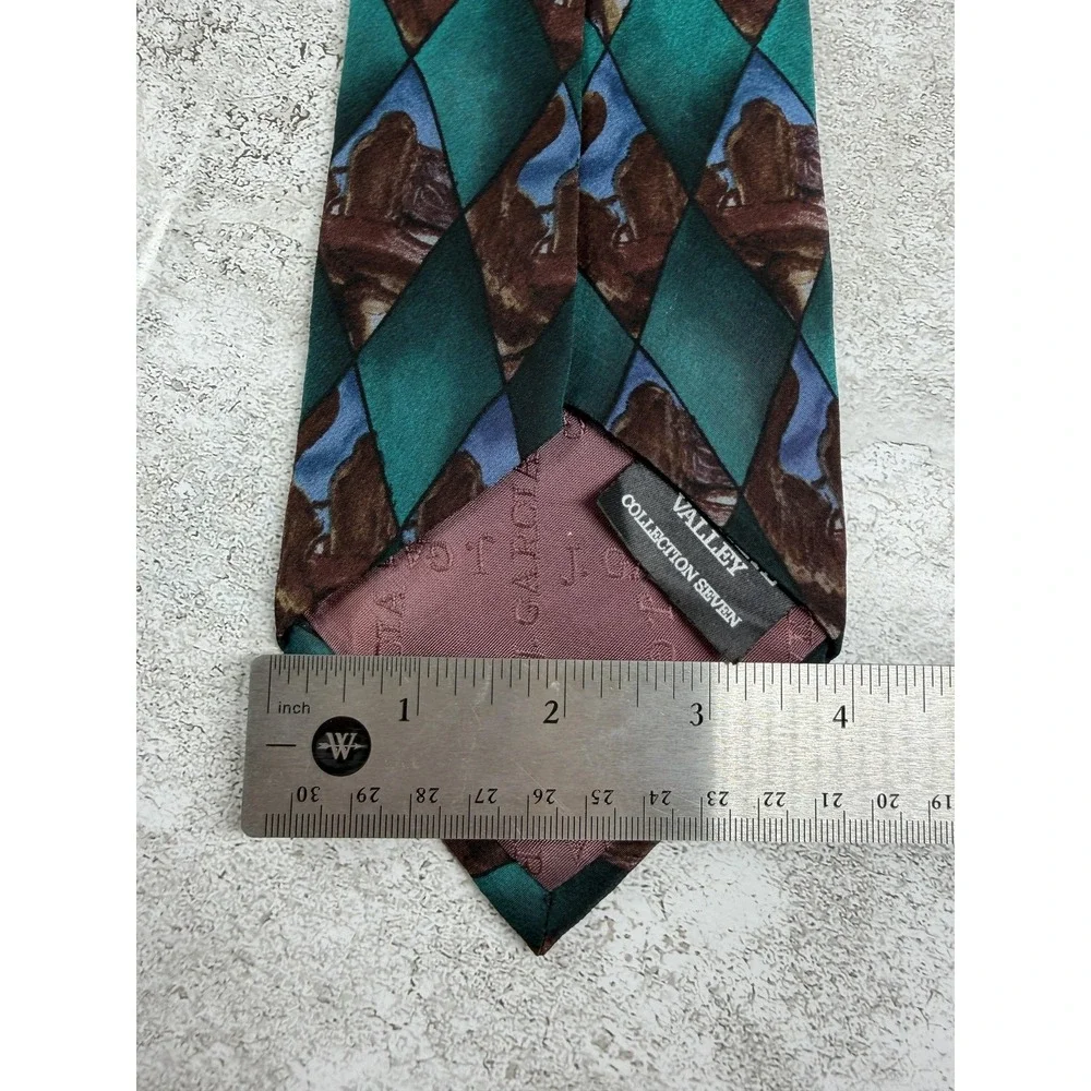 J. Garcia Tie Mens One Size Green 100% Silk Pointed Geometric Necktie Designer